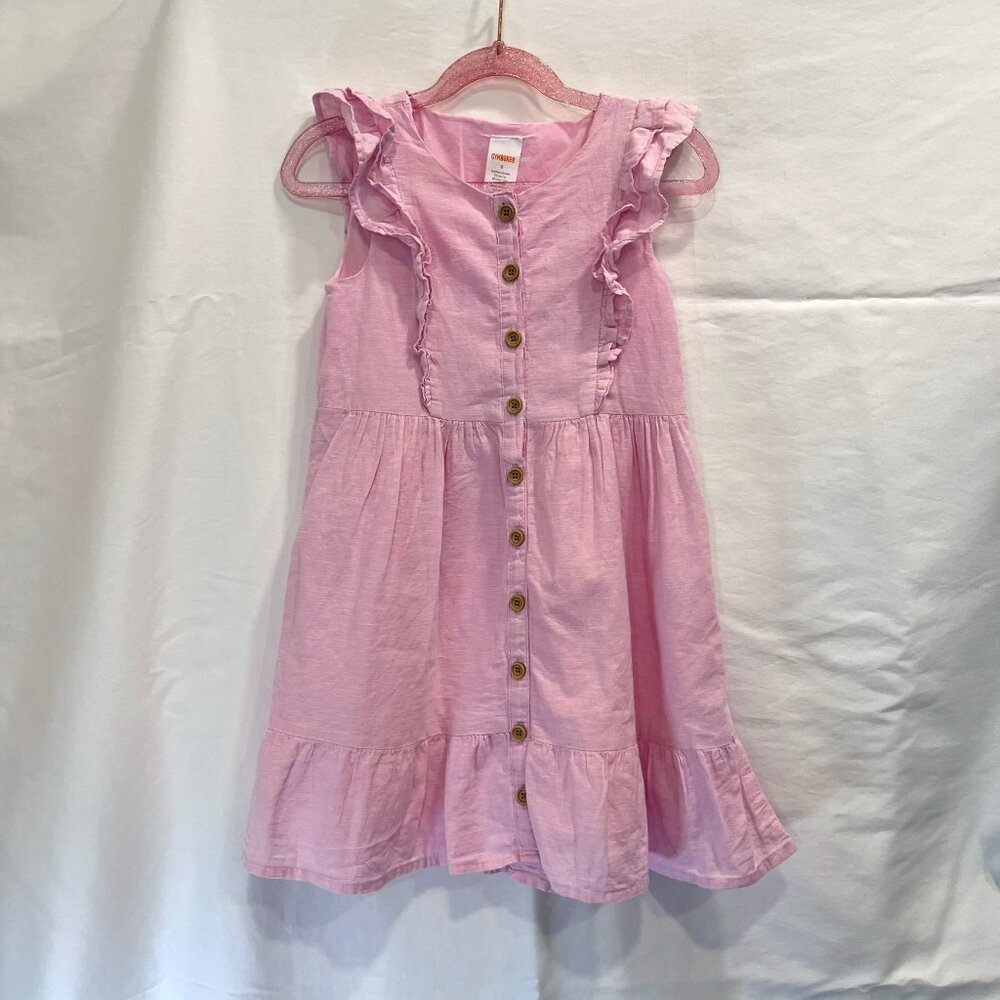 🏝️ Gymboree Girls Linen Cotton Dress Size 6 | Pink Flutter Sleeve | Vacation